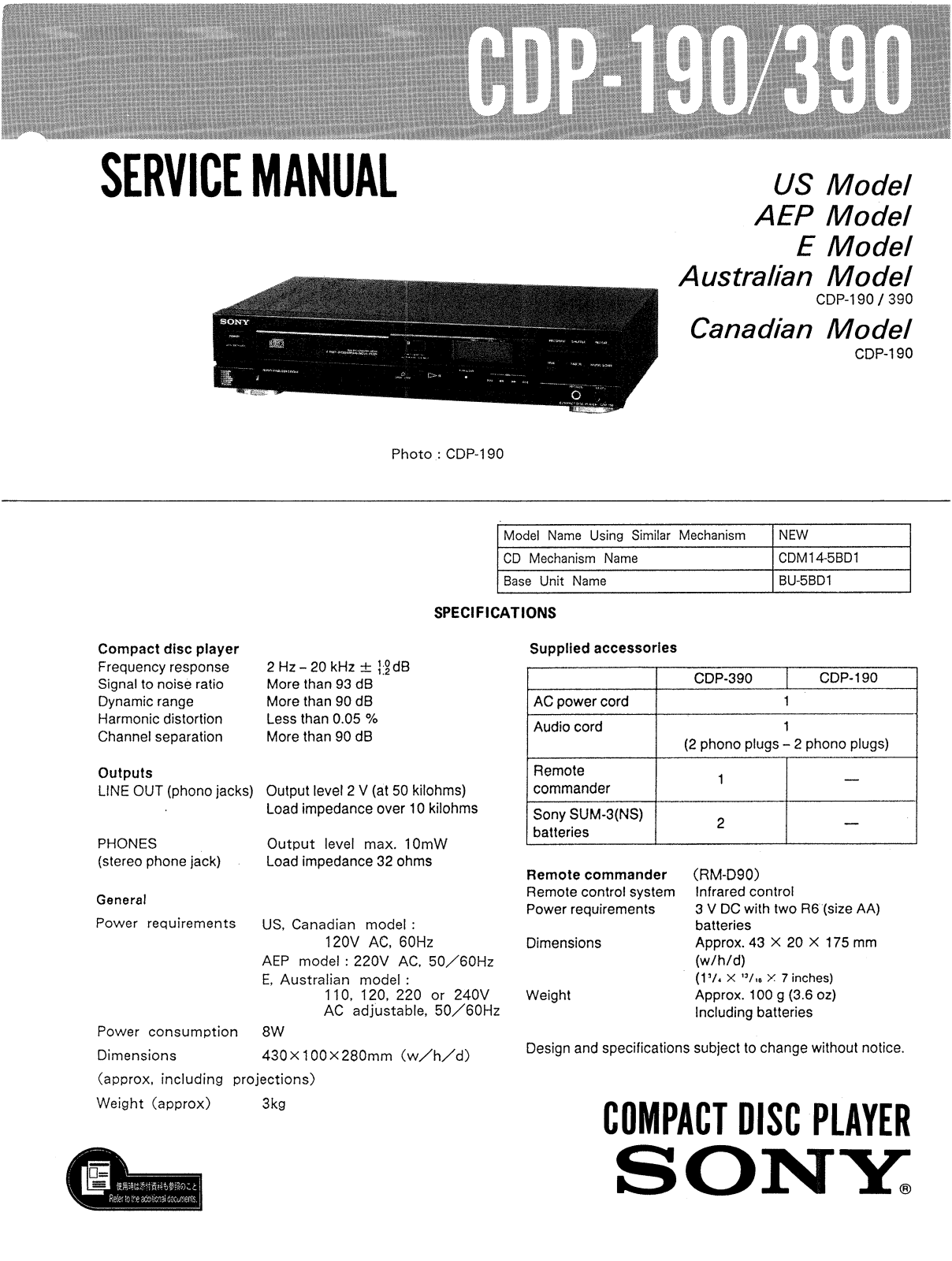 Sony CDP-190 Service manual