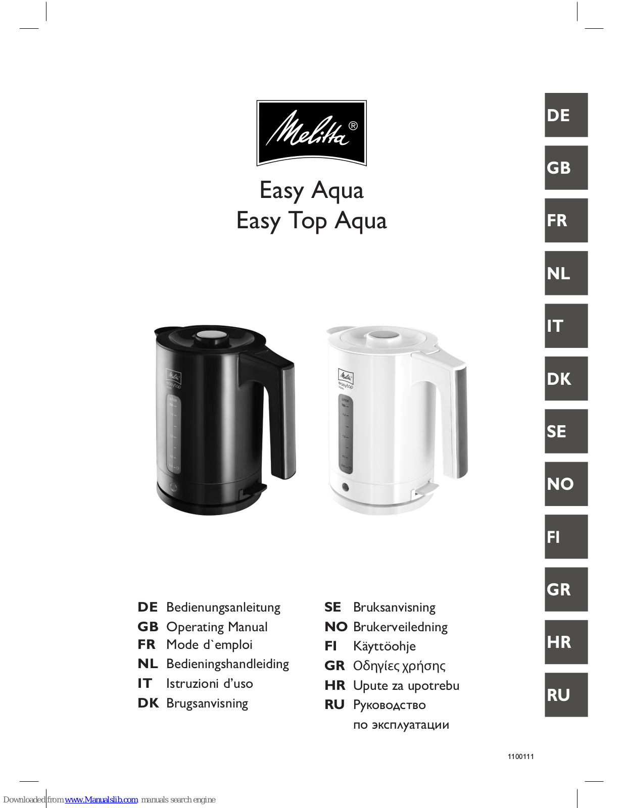 Melitta Easy Aqua Instruction Manual