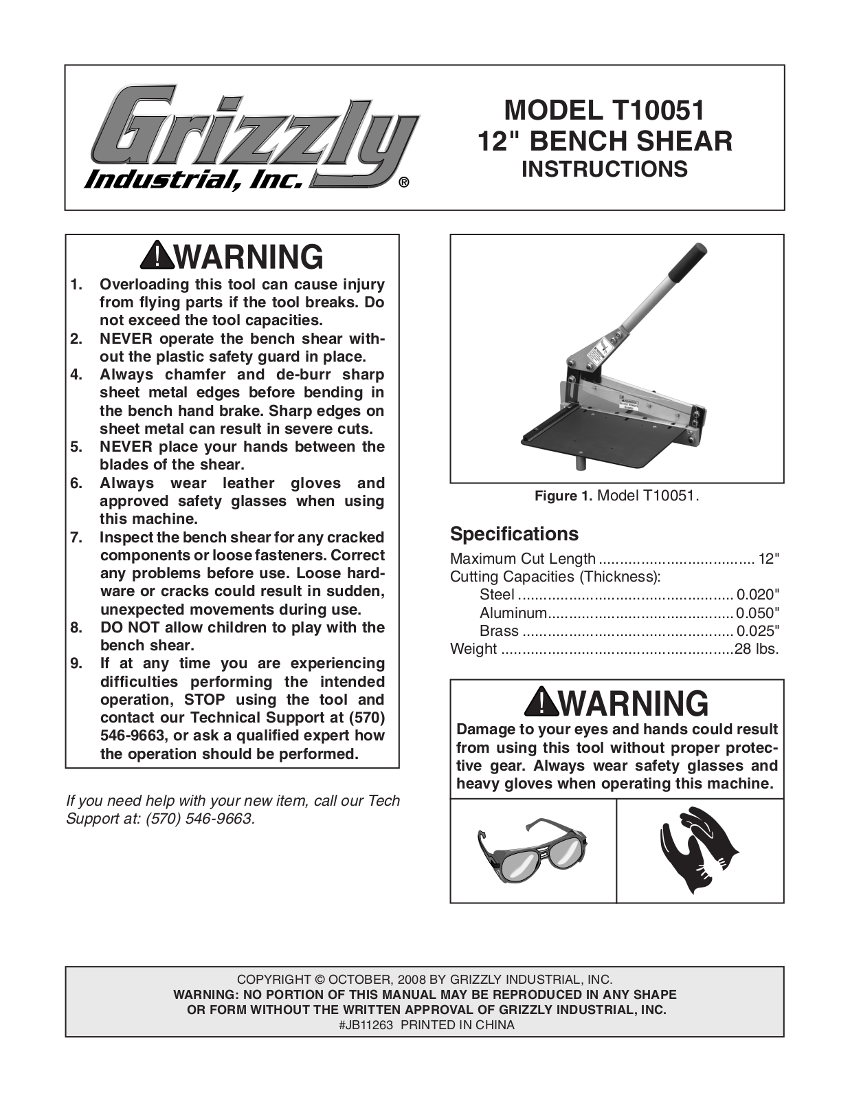 Grizzly T10051 User Manual