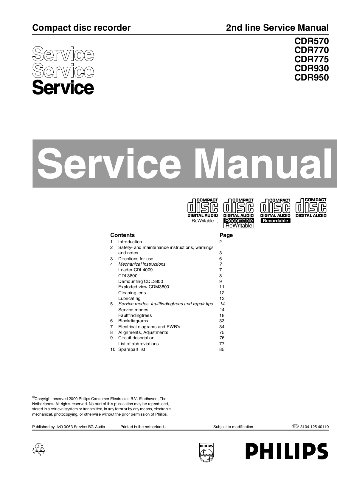 Philips CDR-570 Service manual