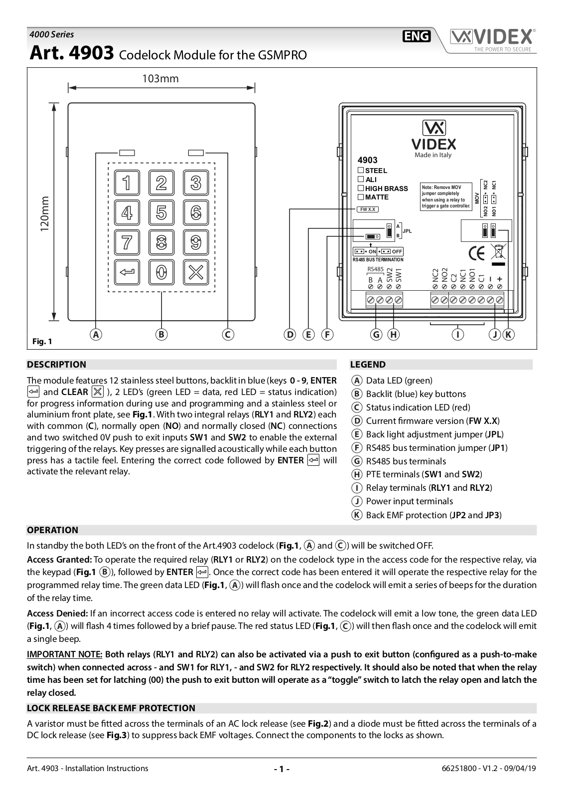 Videx 4000, 4903 Series Manual