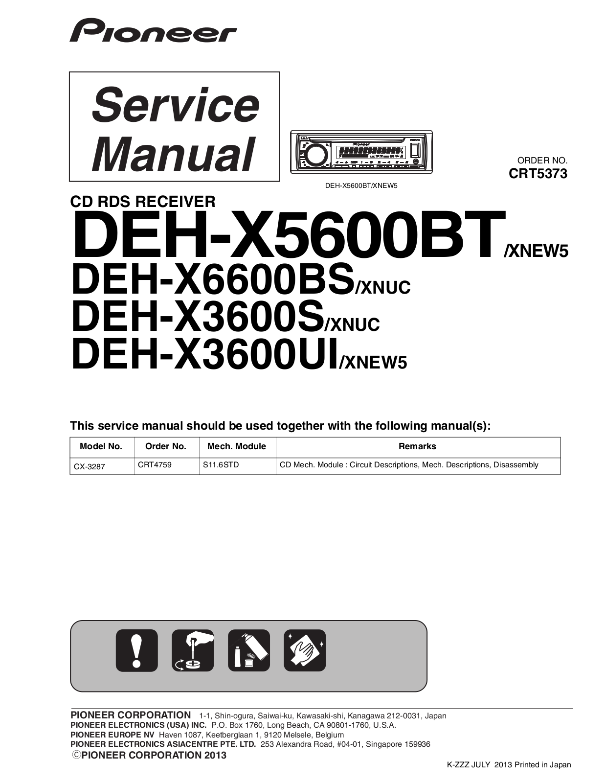 Pioneer DEH-X5600BT, DEH-X6600BS, DEH-X3600S, DEH-X3600UI Service manual
