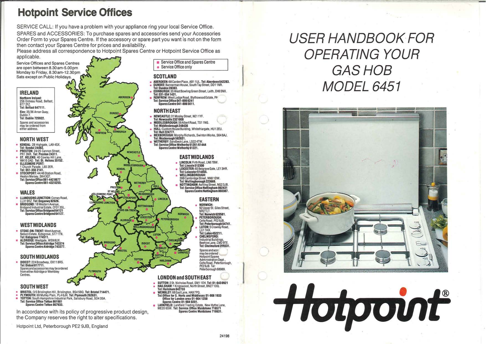 Hotpoint 6451 Instructions for Installation and Use