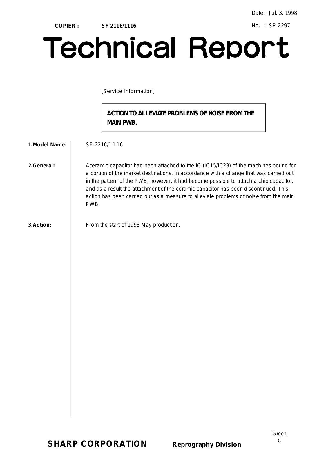 SHARP SP2297 Technical Report