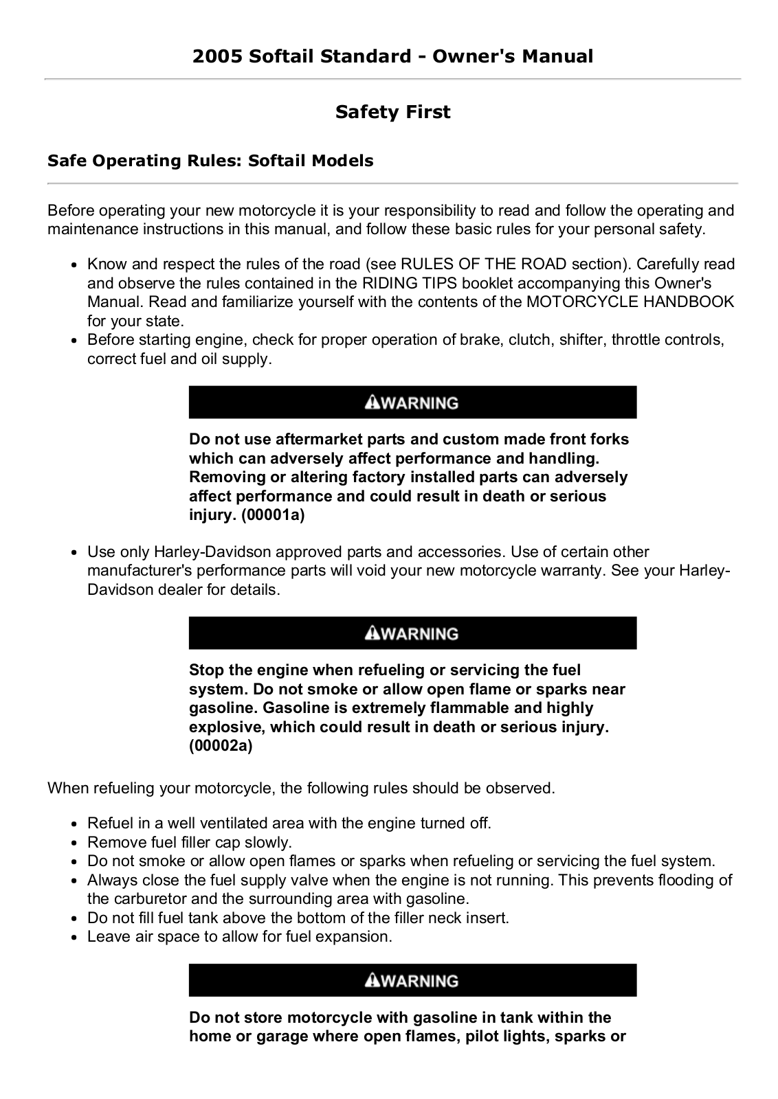 Harley Davidson Softail Standard 2005 Owner's manual