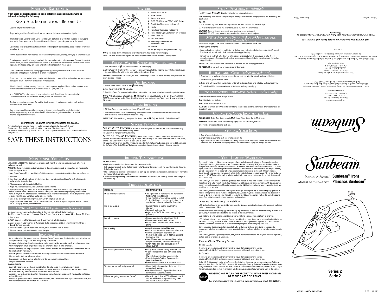 Sunbeam GCSBCL-152-000 Owner's Manual