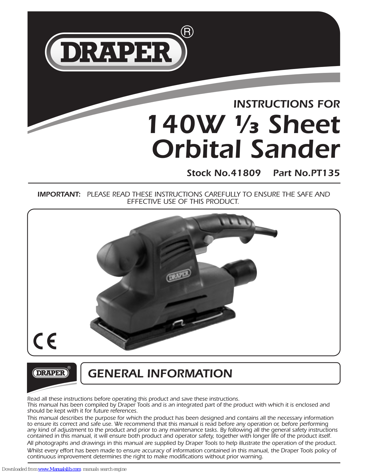 Draper PT135, 41809 Instructions Manual - ManualMachine.com