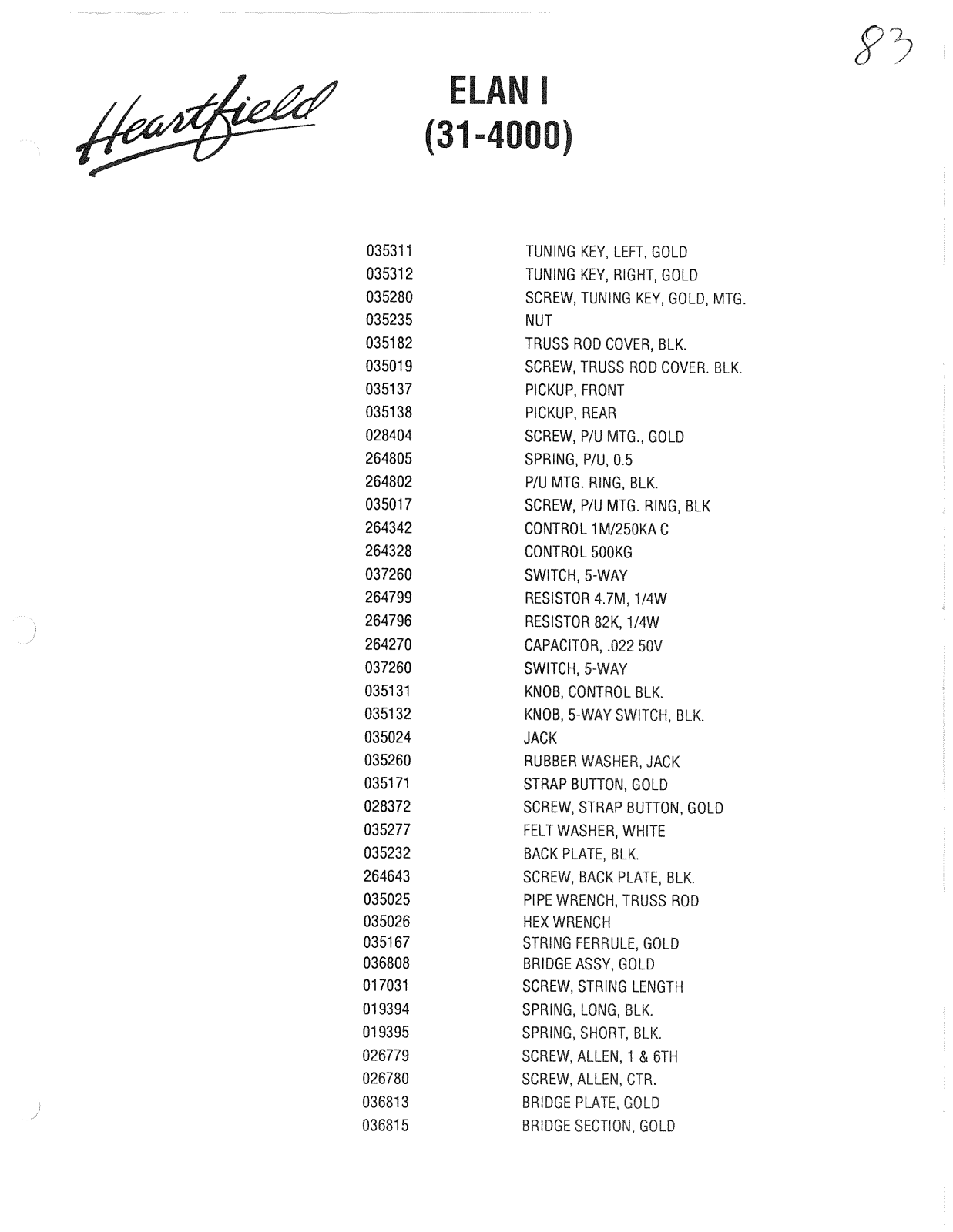 Heartfield ELAN I WIRING DIAGRAM