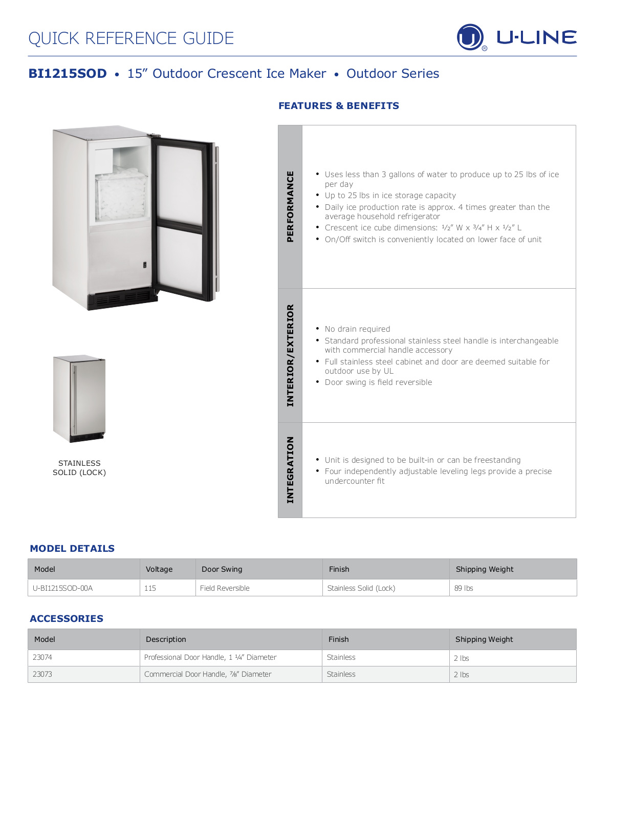 U-Line U-BI1215SOD-00A User Manual