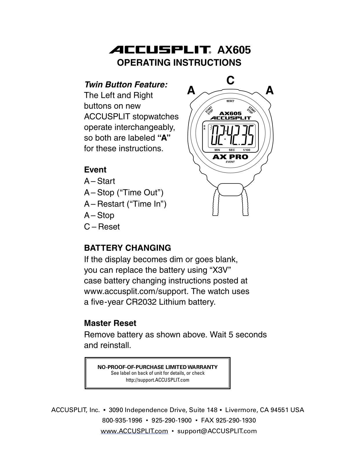 Accusplit AX605 User Manual