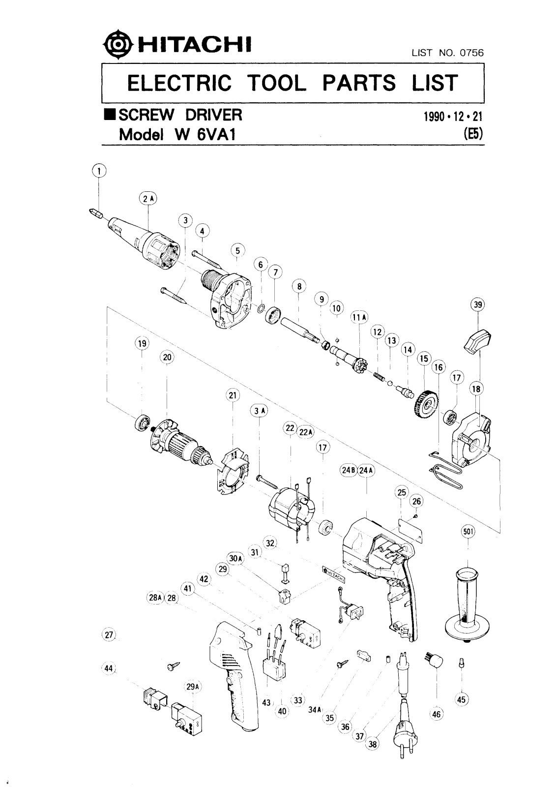 Hitachi W6VA1 PARTS LIST