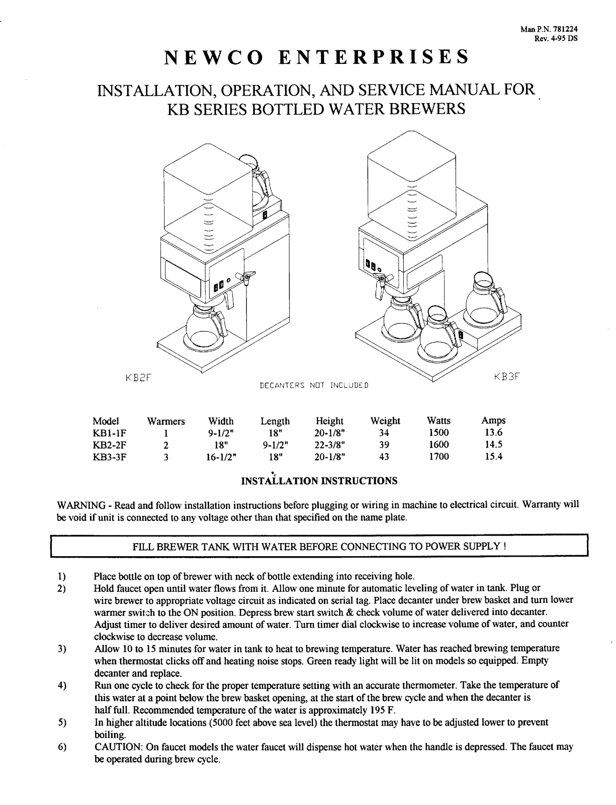 Newco KB, KB1-1F User Manual