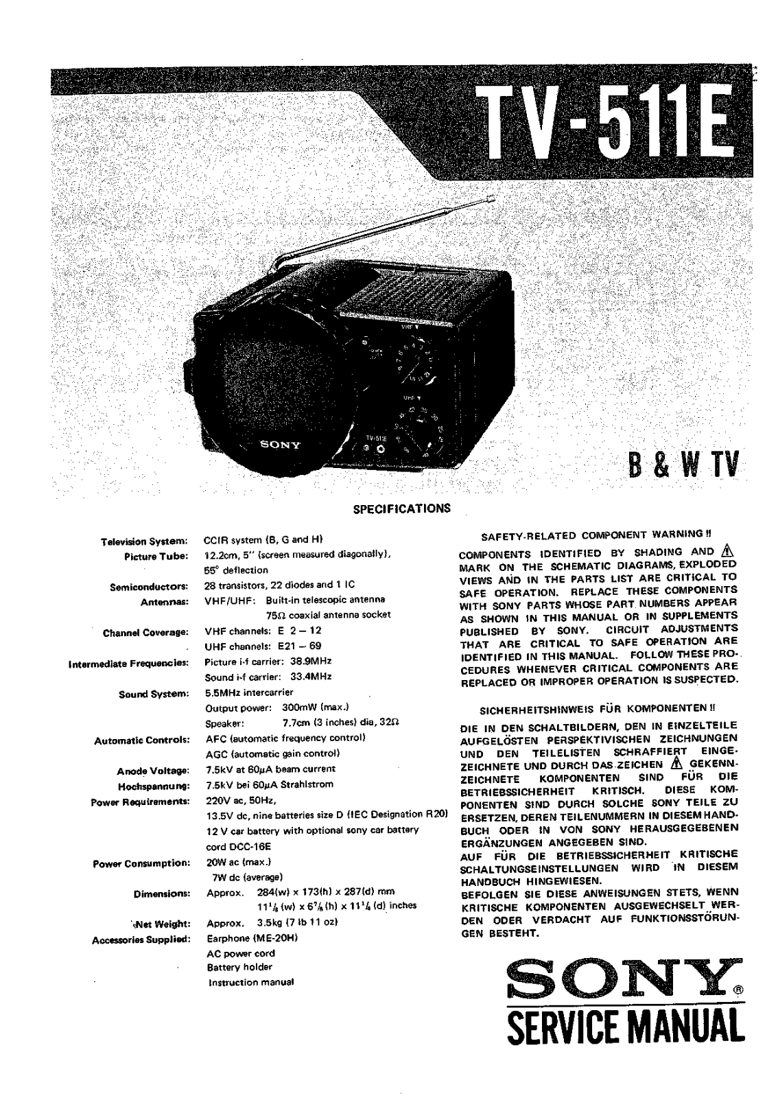 Sony TV511E Service Manual