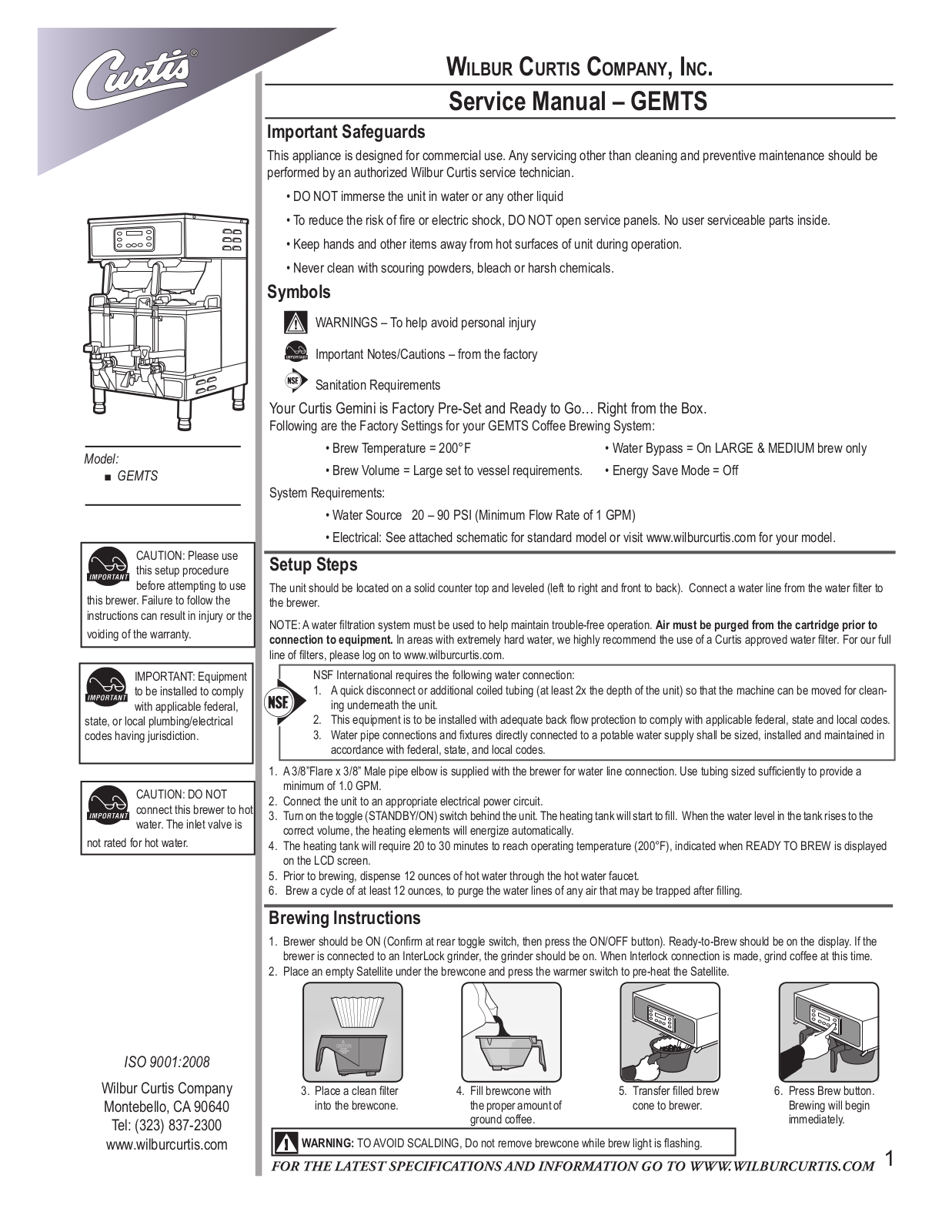 Wilbur Curtis GEMTS User Manual