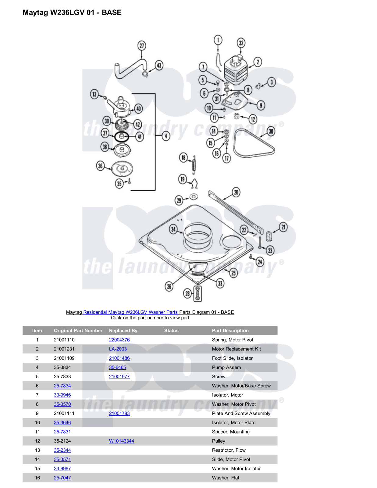 Maytag W236LGV Parts Diagram