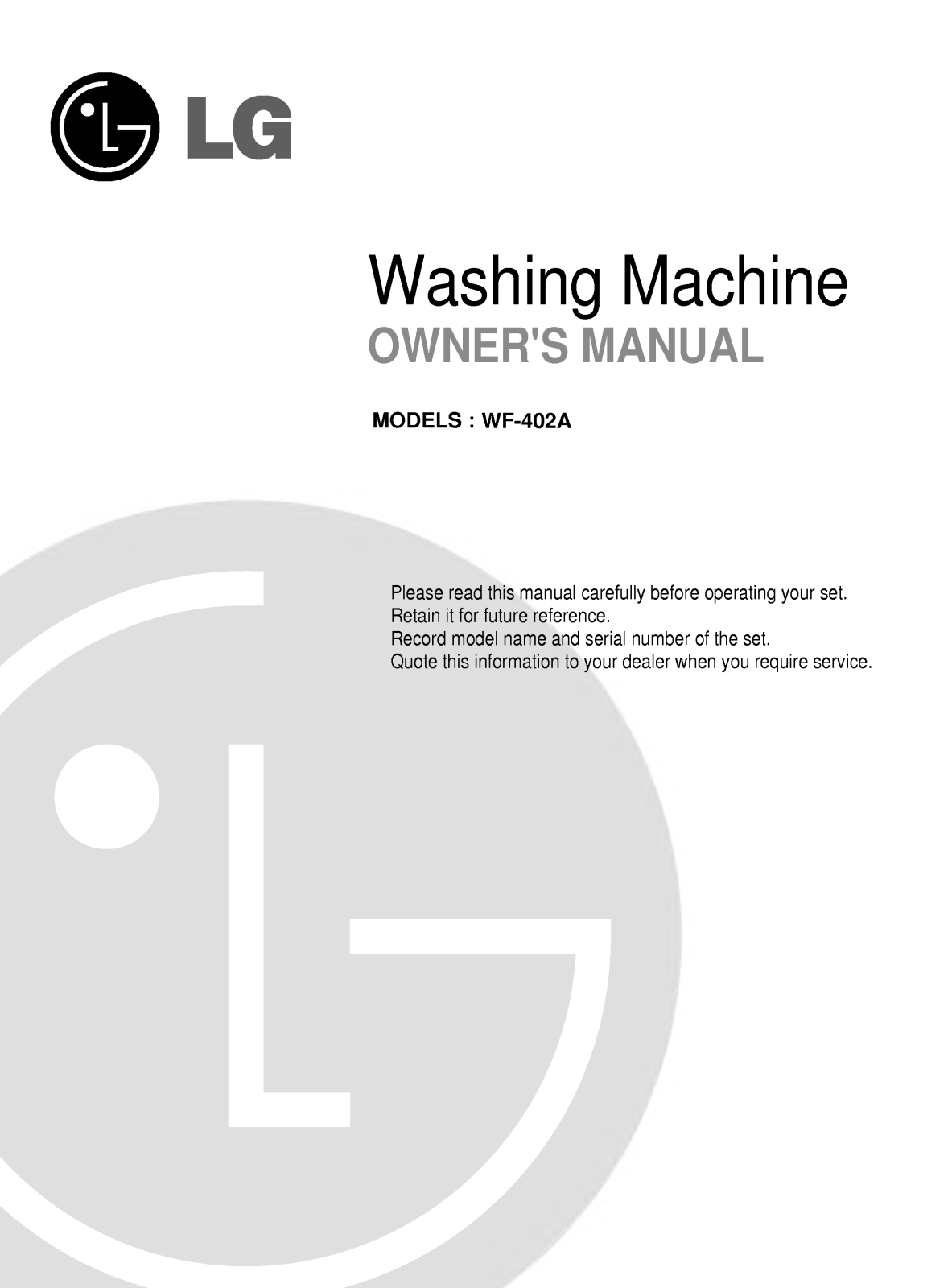 LG WF-402A User Manual