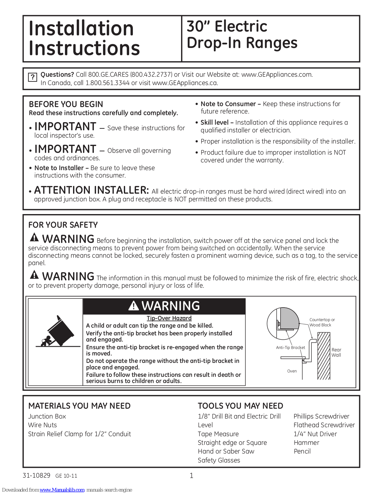 GE PD968SPSS, PD968DPBB, PD900DPBB, PD900DPCC, PD900DPWW Installation Instructions Manual