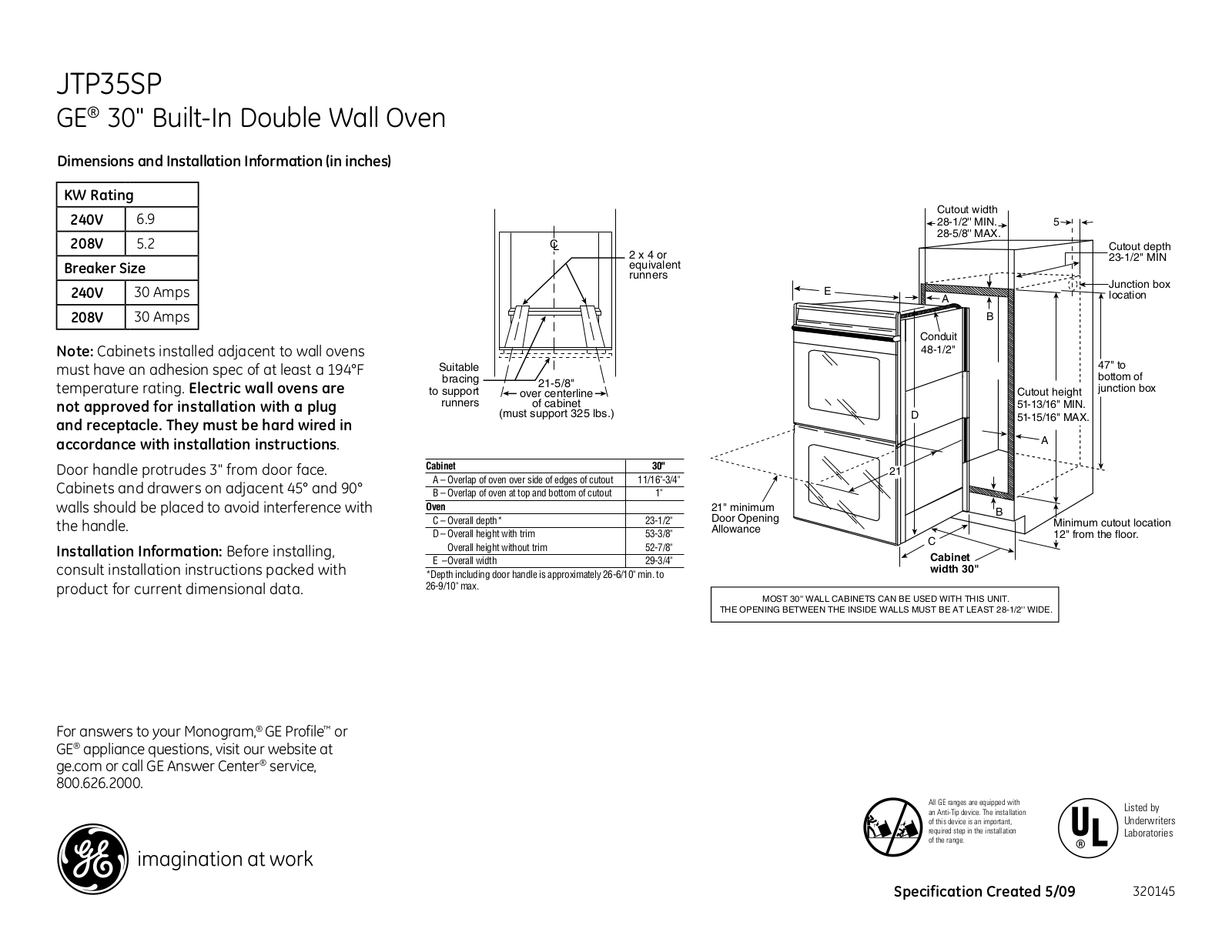 General Electric JTP35SPSS User Manual