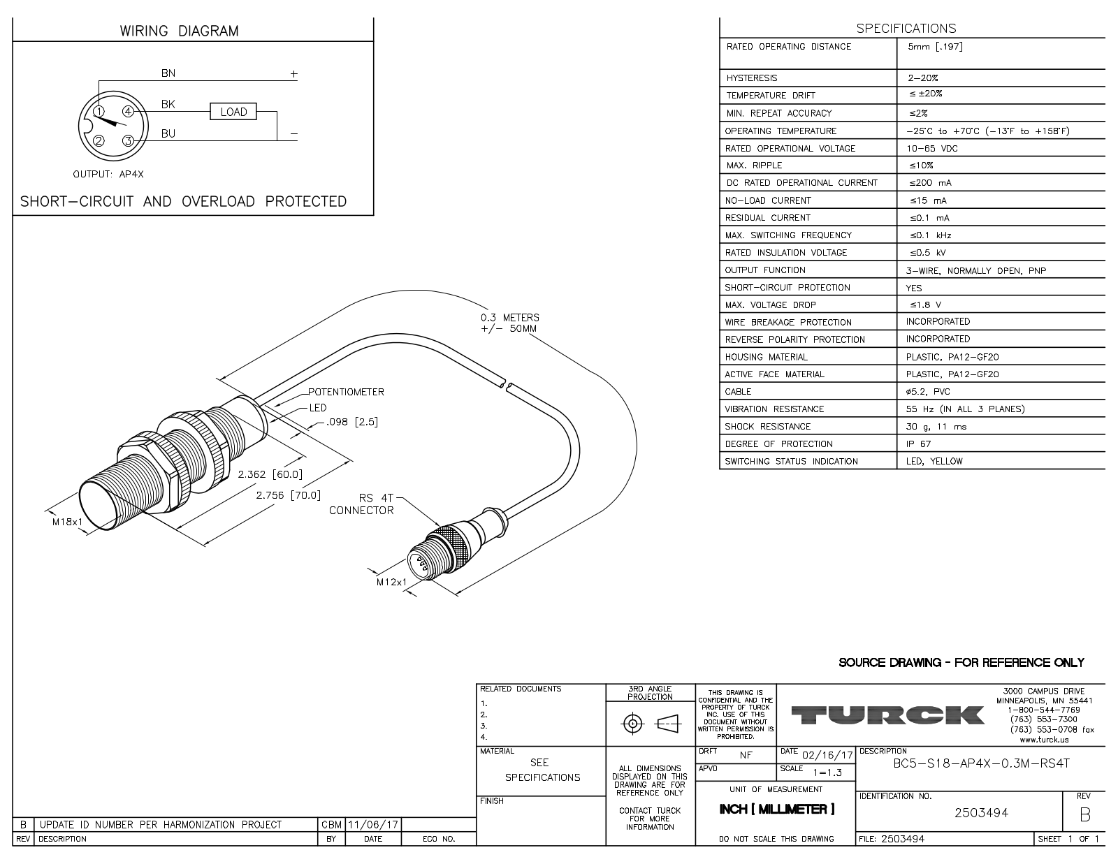 Turck BC5-S18-AP4X-0.3-RS4T Data Sheet