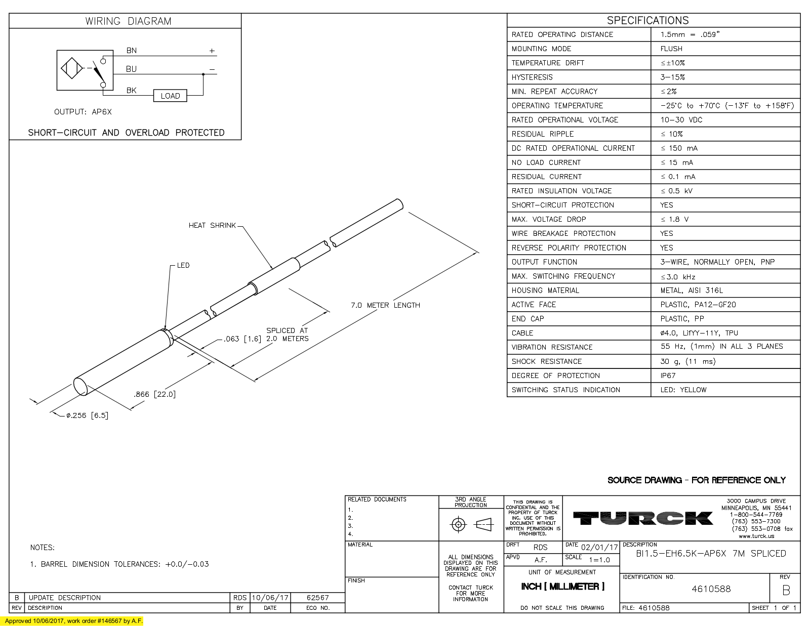 Turck BI1.5-EH6.5KAP6X7MSPLICED Data Sheet