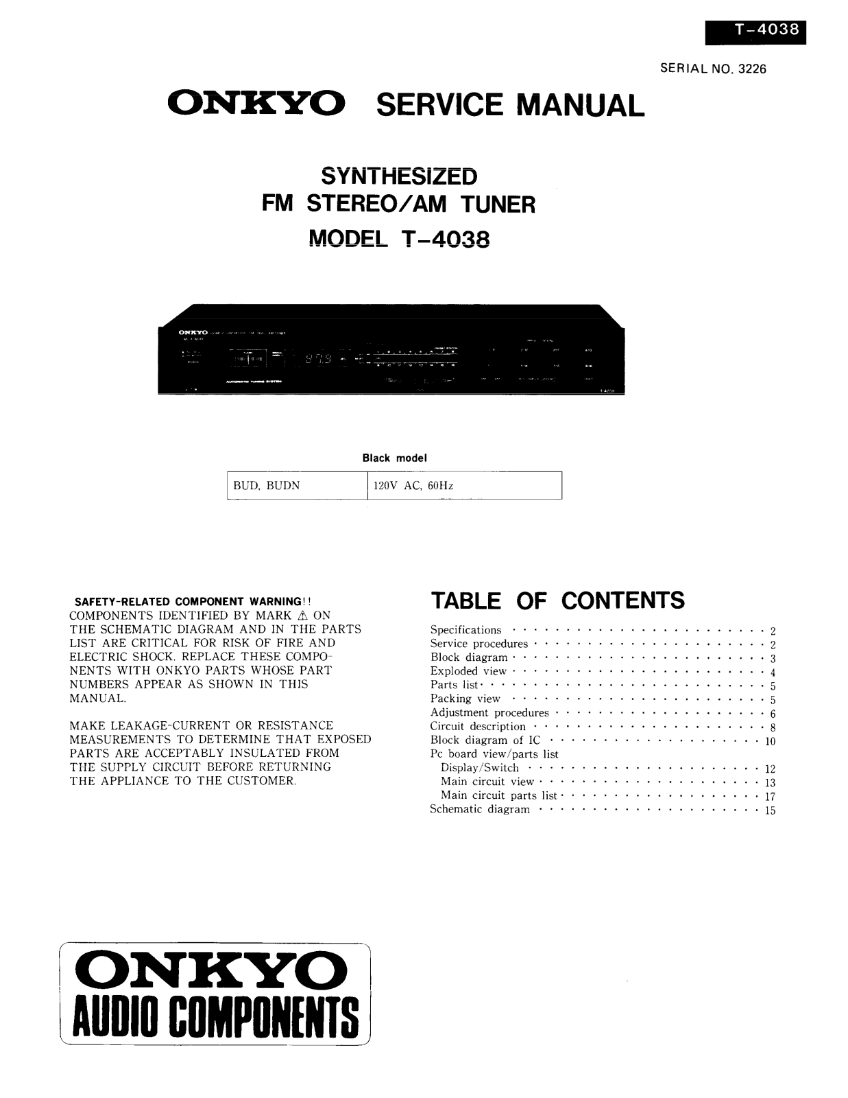 Onkyo T-4038 Service manual