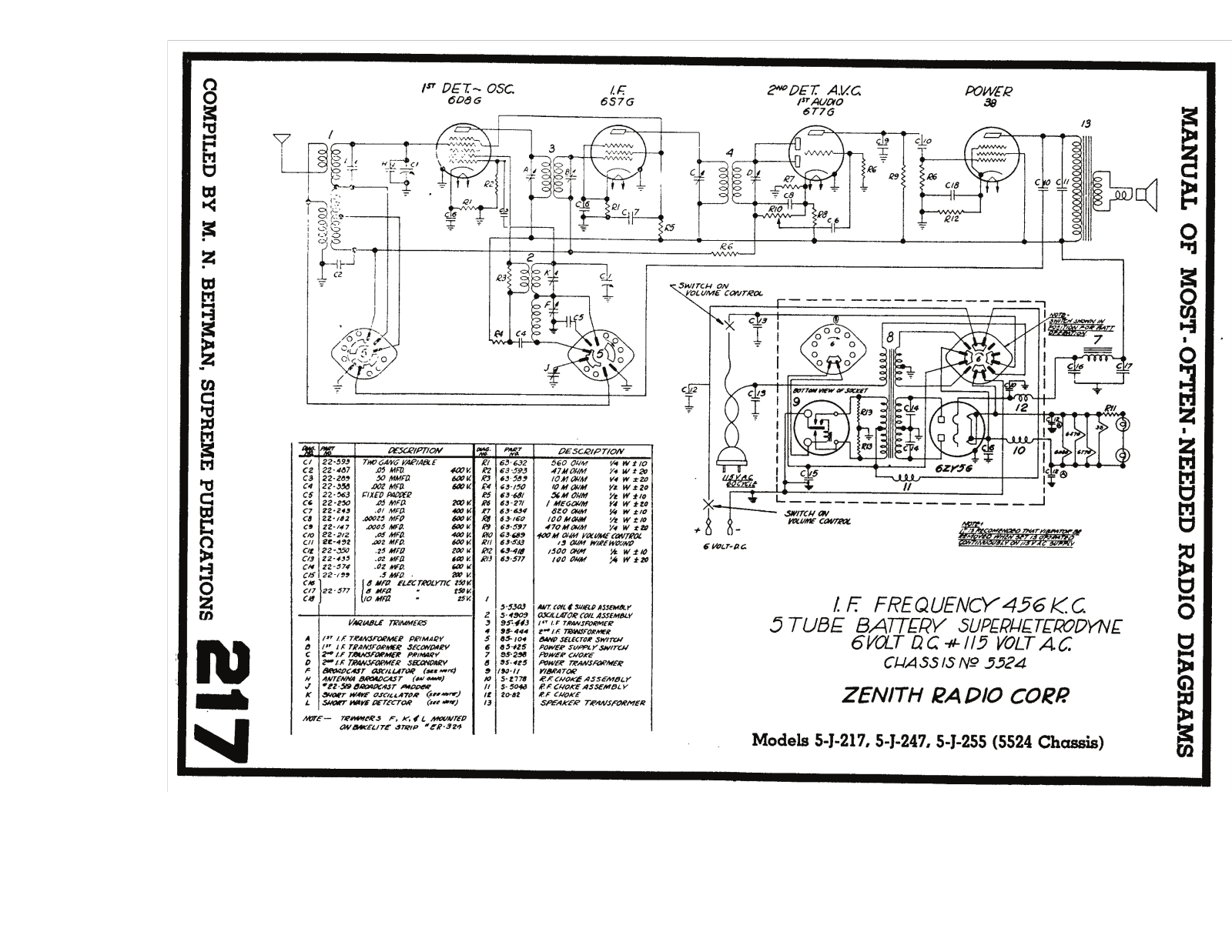 Zenith 5 j 217, 5 j 247, 5 j 255 schematic