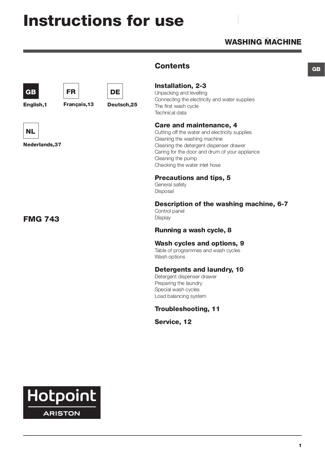 HOTPOINT/ARISTON FMG 743 SK User Manual