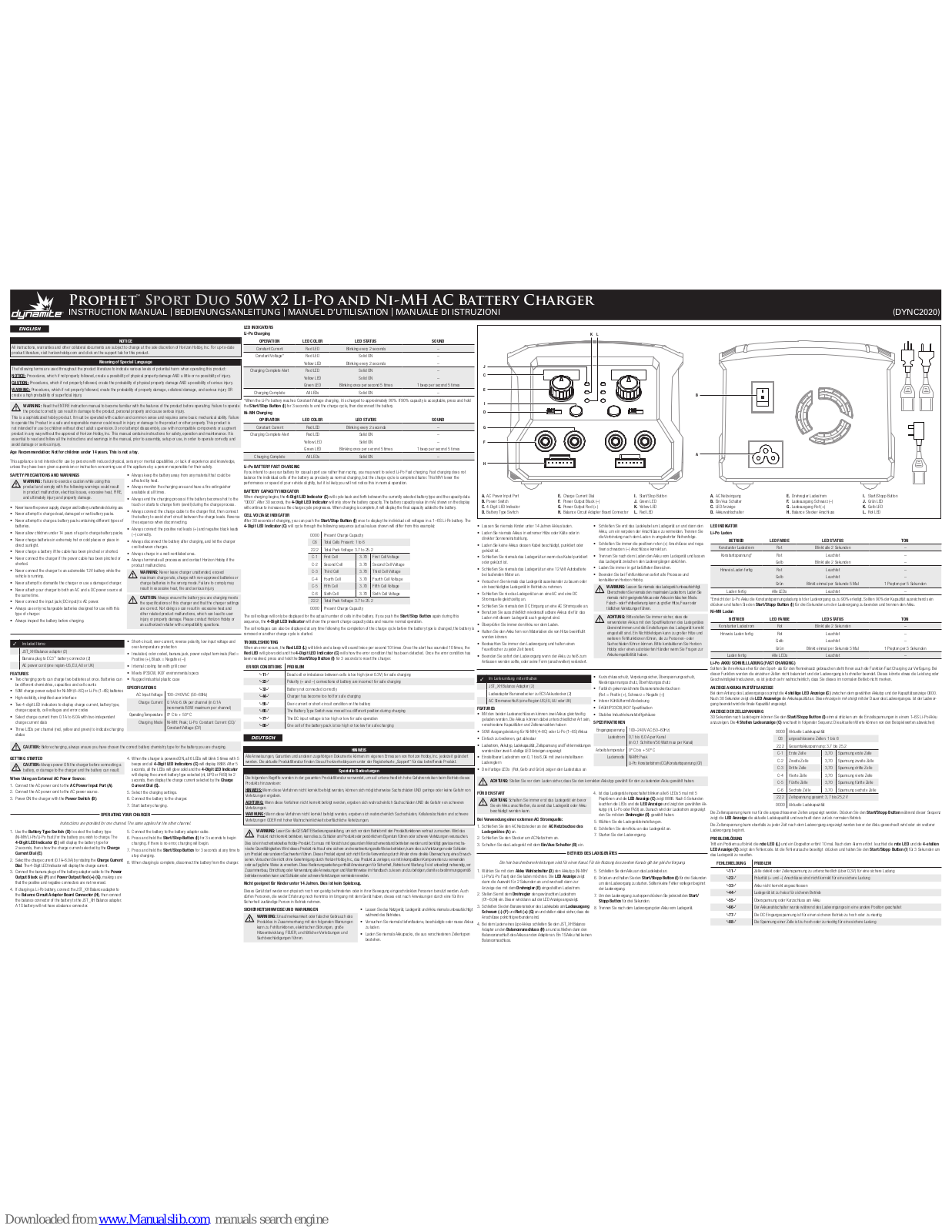 Dynamite Prophet Sport Duo, DYNC2020 Instruction Manual