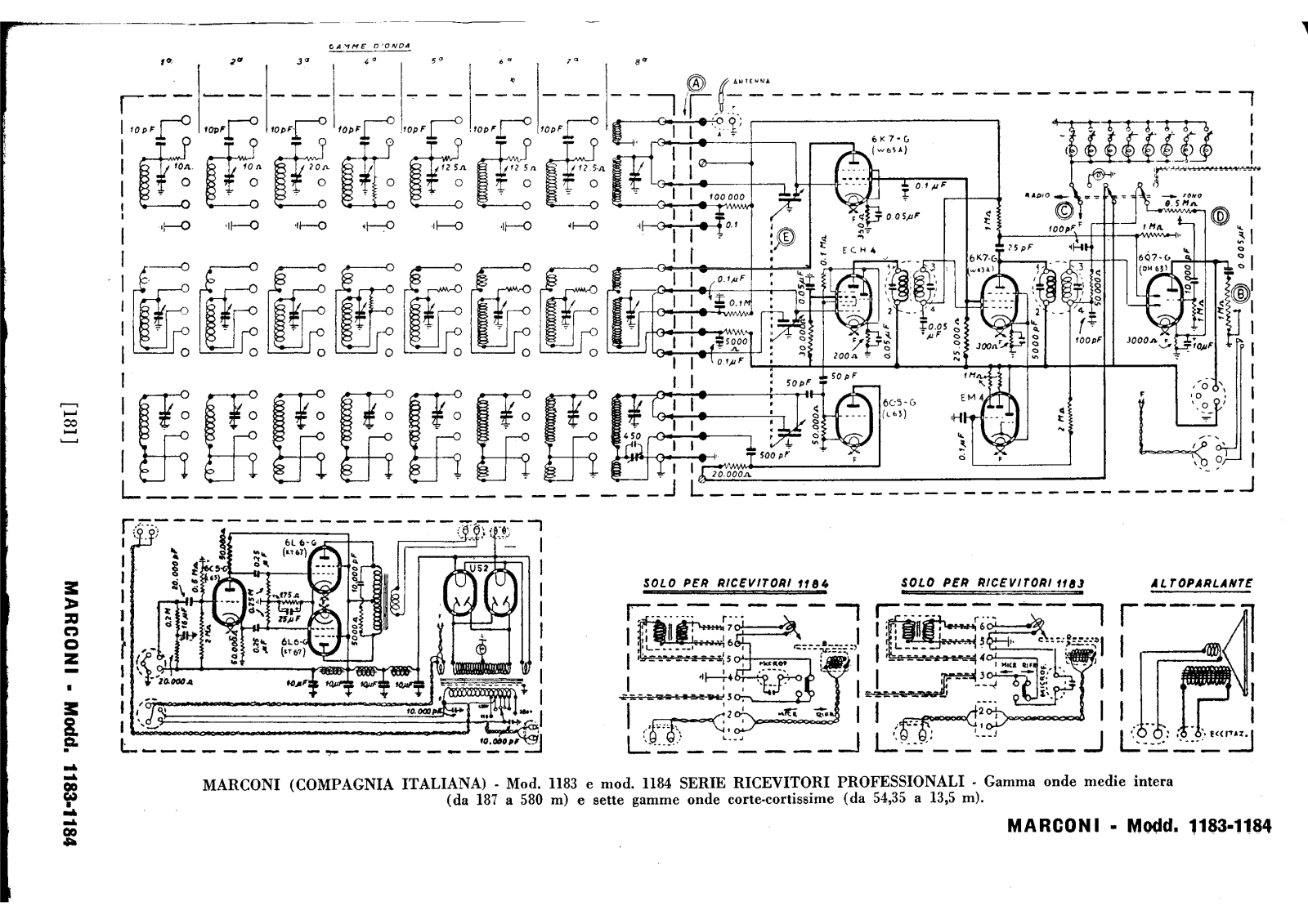 Voce Del Padrone Marconi 1183, 1184 schematic