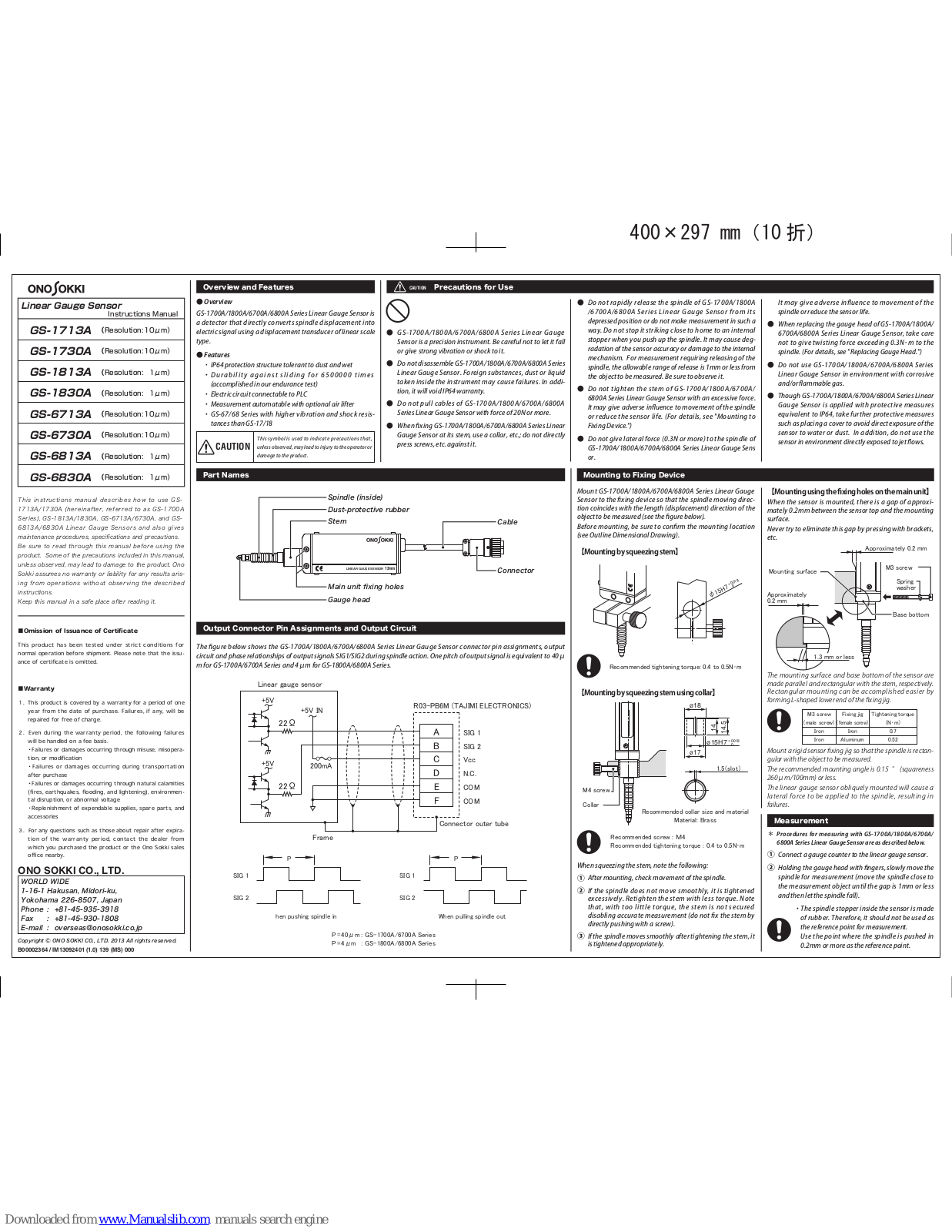 Ono Sokki GS-1713A, GS-1813A, GS-1730A, GS-1830A, GS-6713A Instruction Manual