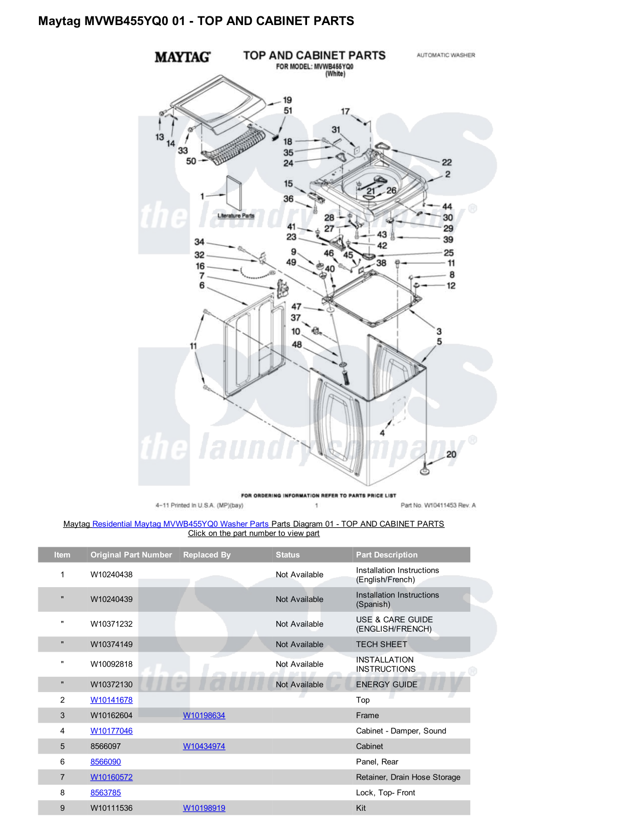 Maytag MVWB455YQ0 Parts Diagram