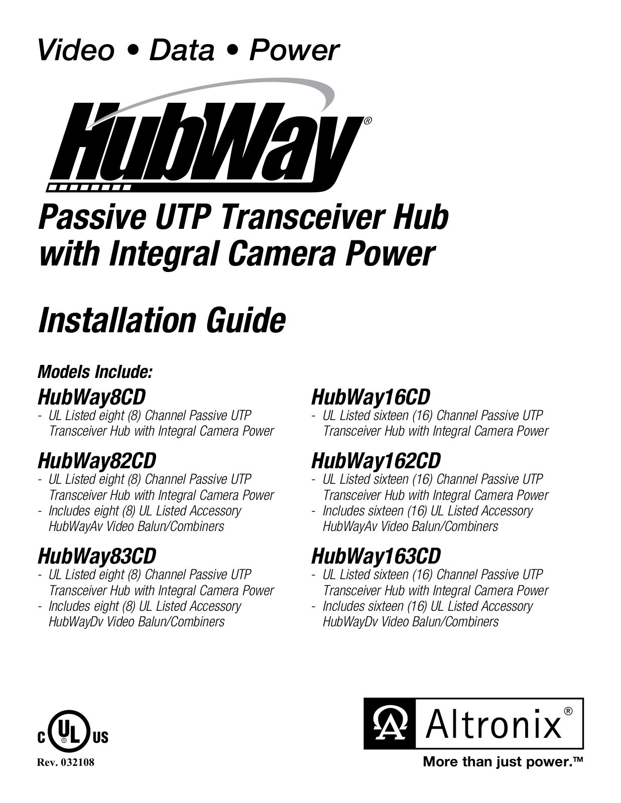 Altronix HubWay83CD, HubWay82CD, HubWay163CD, HubWay162CD, HubWay16CD Installation Instructions