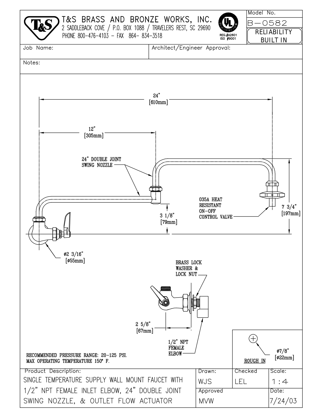 T&S Brass B-0582 User Manual