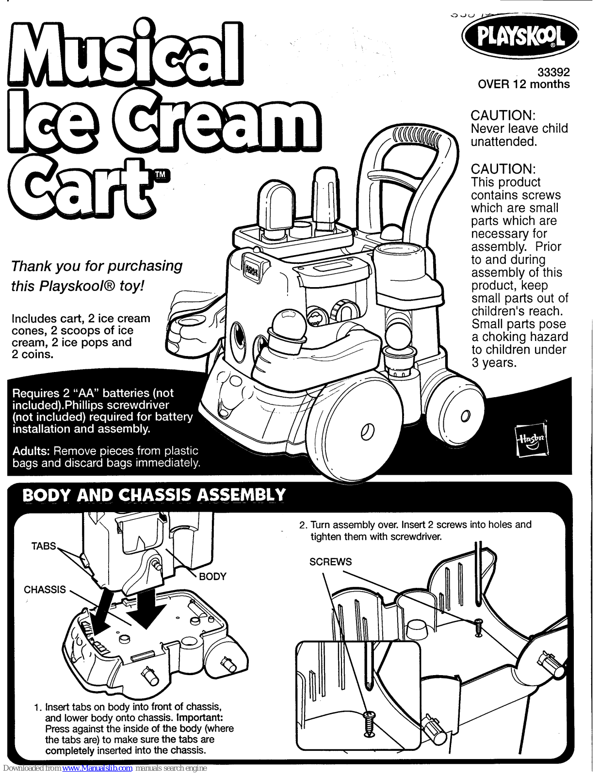 Playskool Musical Ice Cream Cart 33392 Instruction Manual