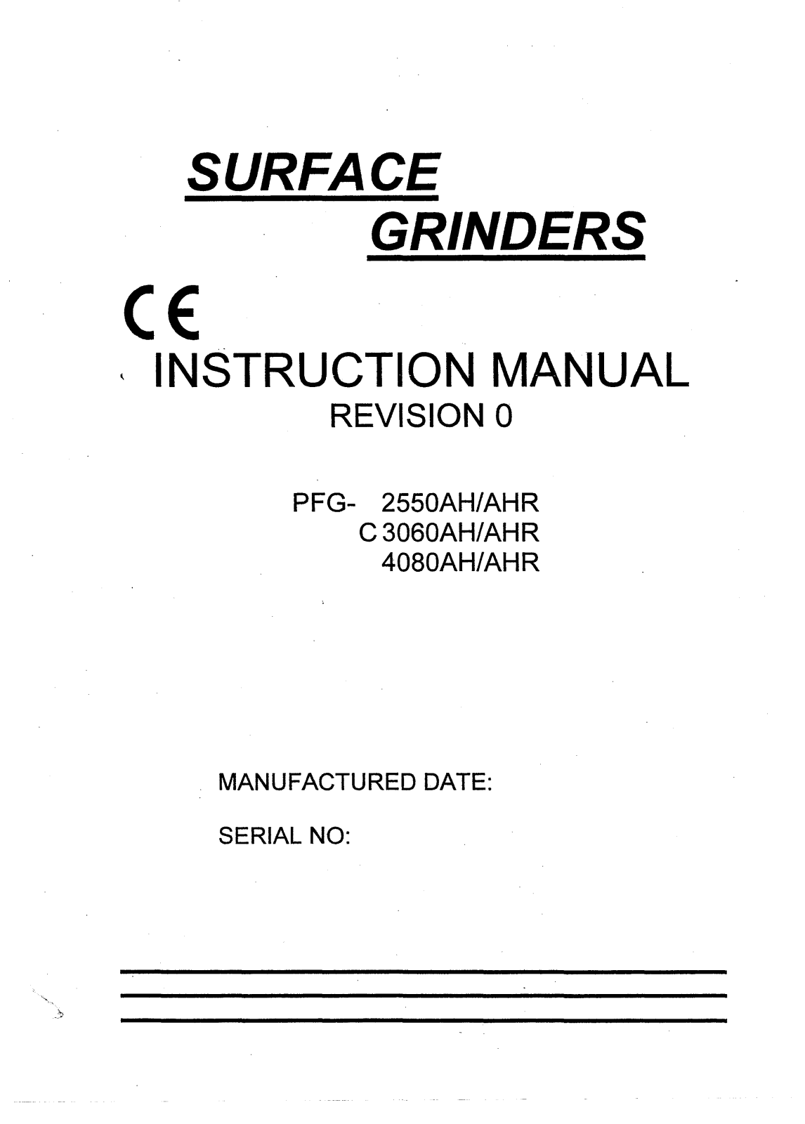 xyz machine tools 2040, 1632, 1224, 1020 User Manual