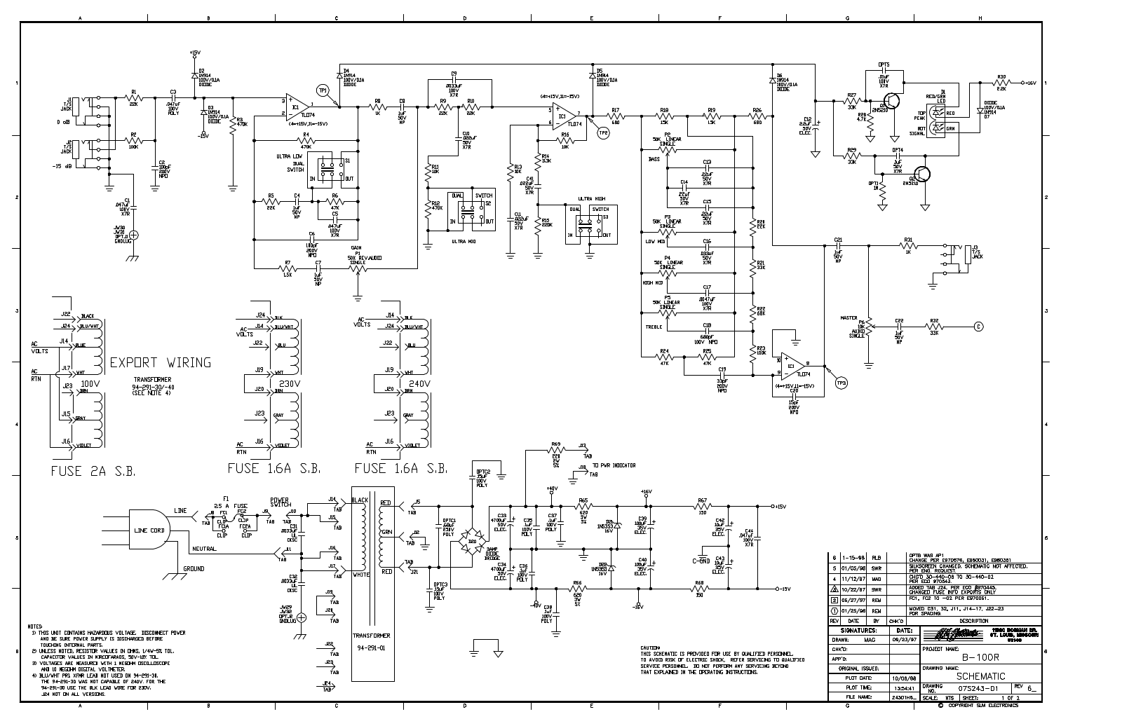 Ampeg B-100R, B100RA Schematic