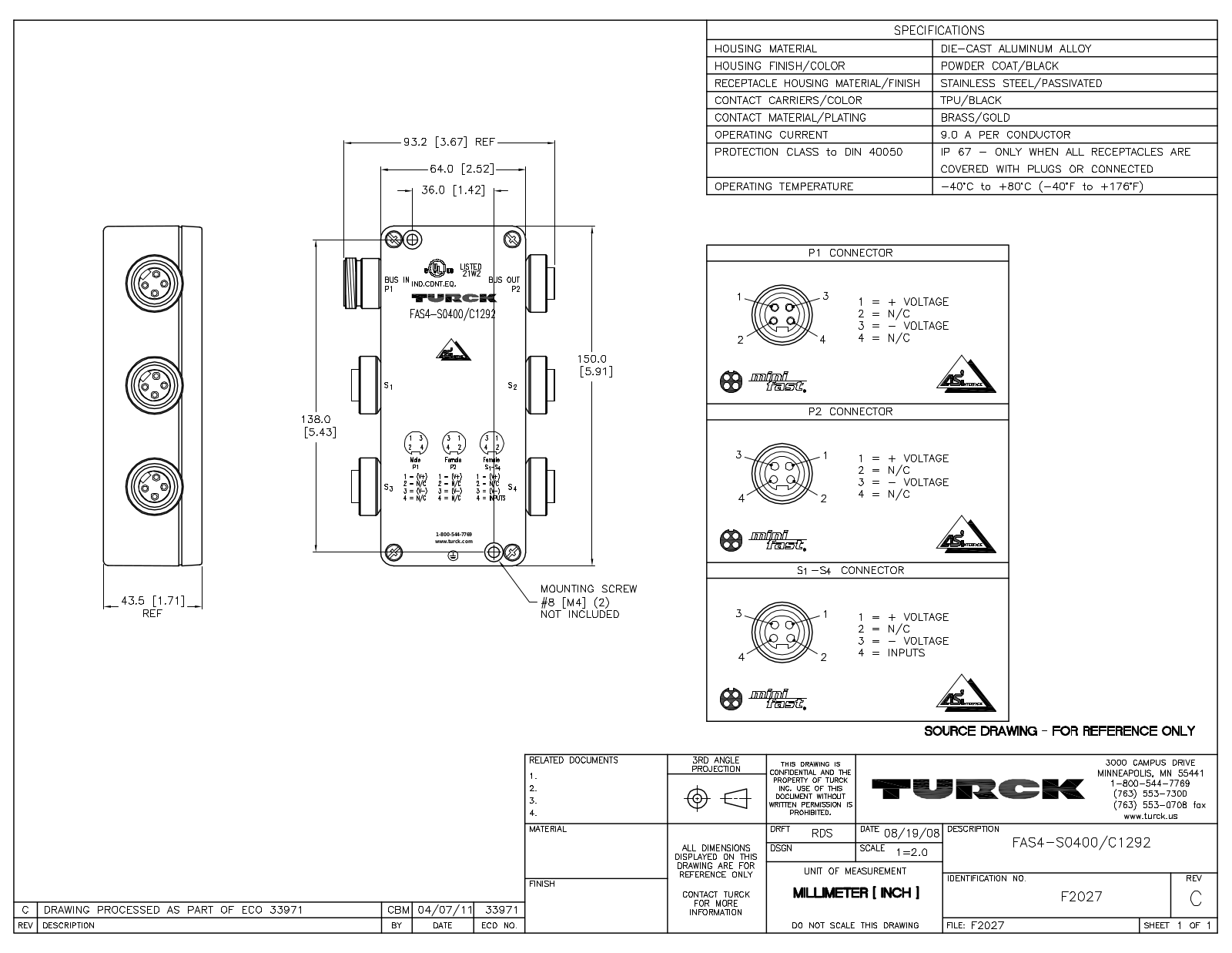 Turck FAS4-S0400/C1292 Data Sheet