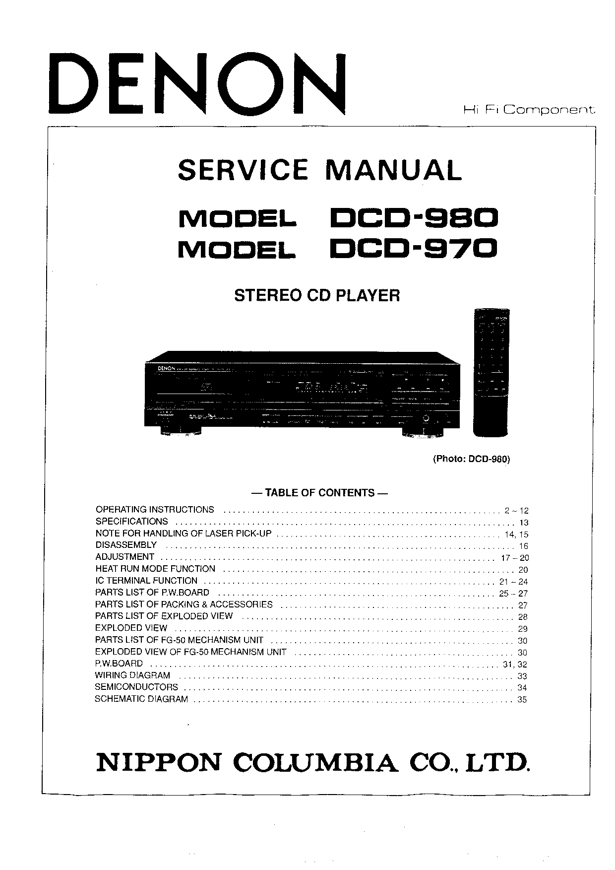 Denon DCD-970, DCD-980 Service Manual