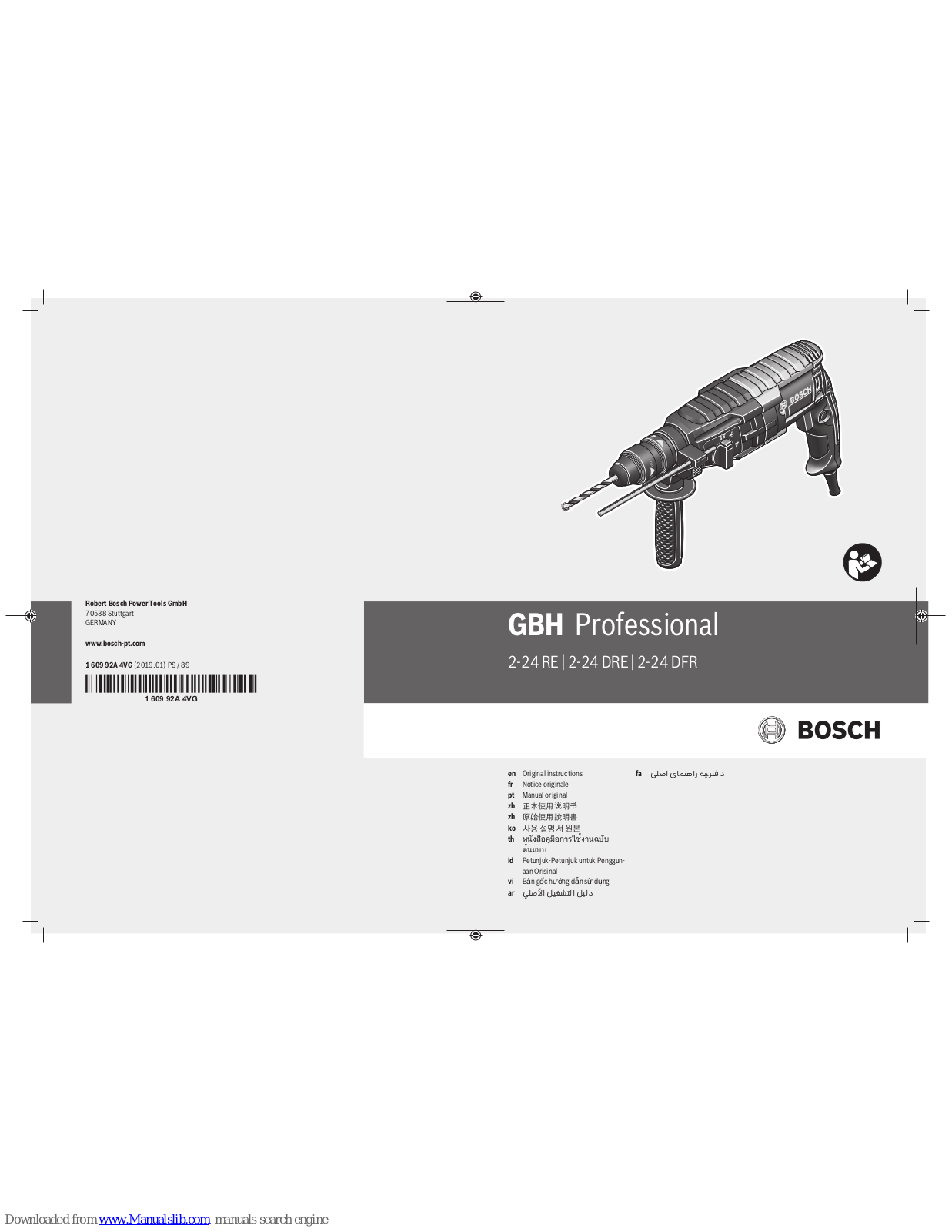 Bosch GBH 2-24 RE Professional, GBH 2-24 DFR Professional, GBH 2-24 DRE Professional Original Instructions Manual