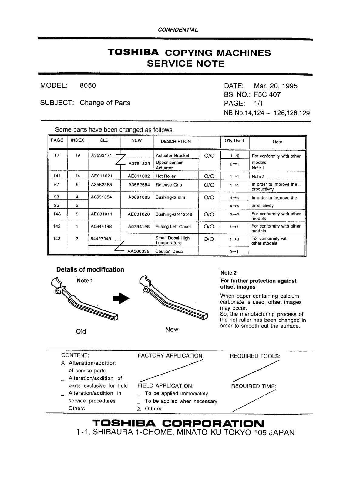 Toshiba f5c407 Service Note