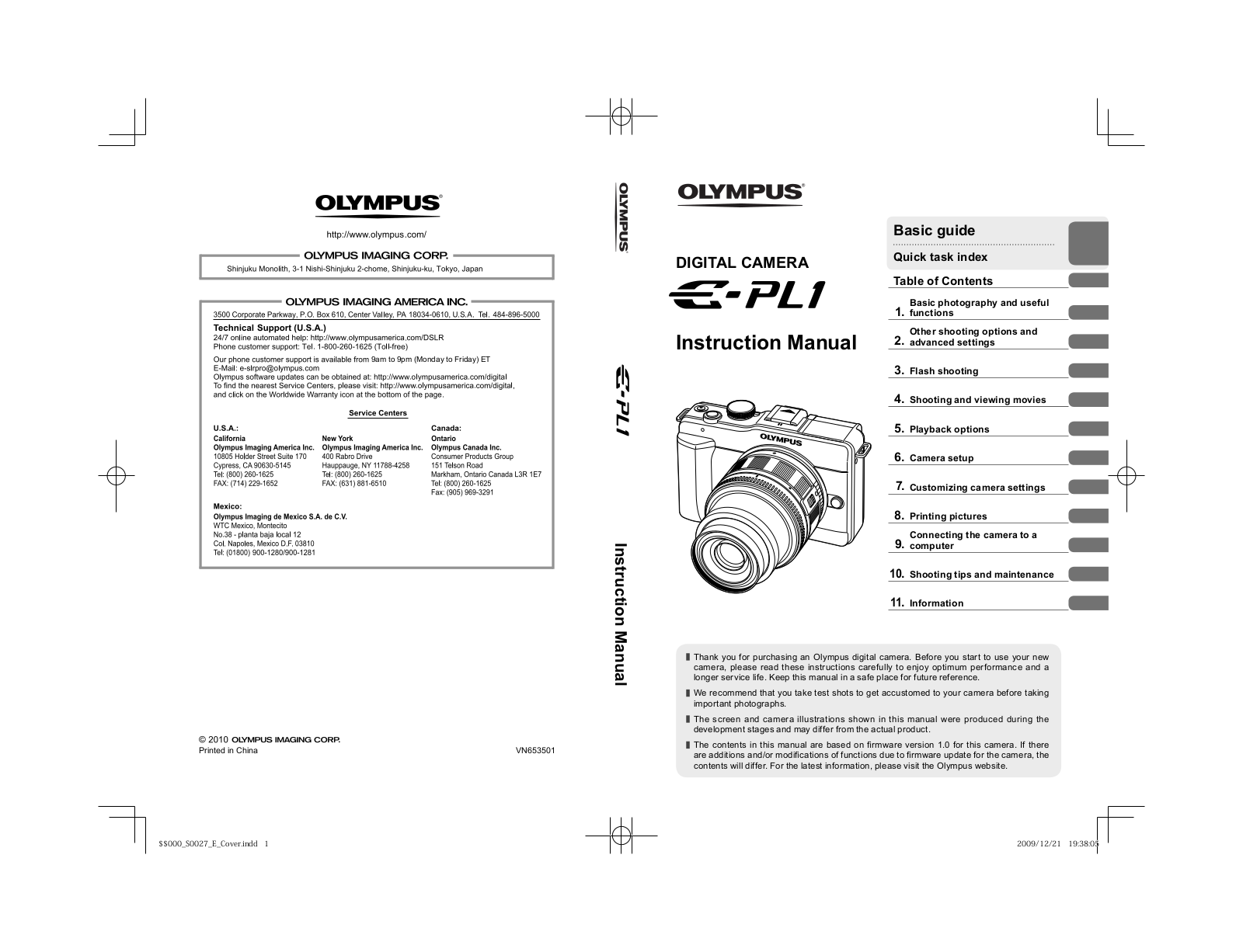 Olympus E-PL1, EPL1BLK User Manual