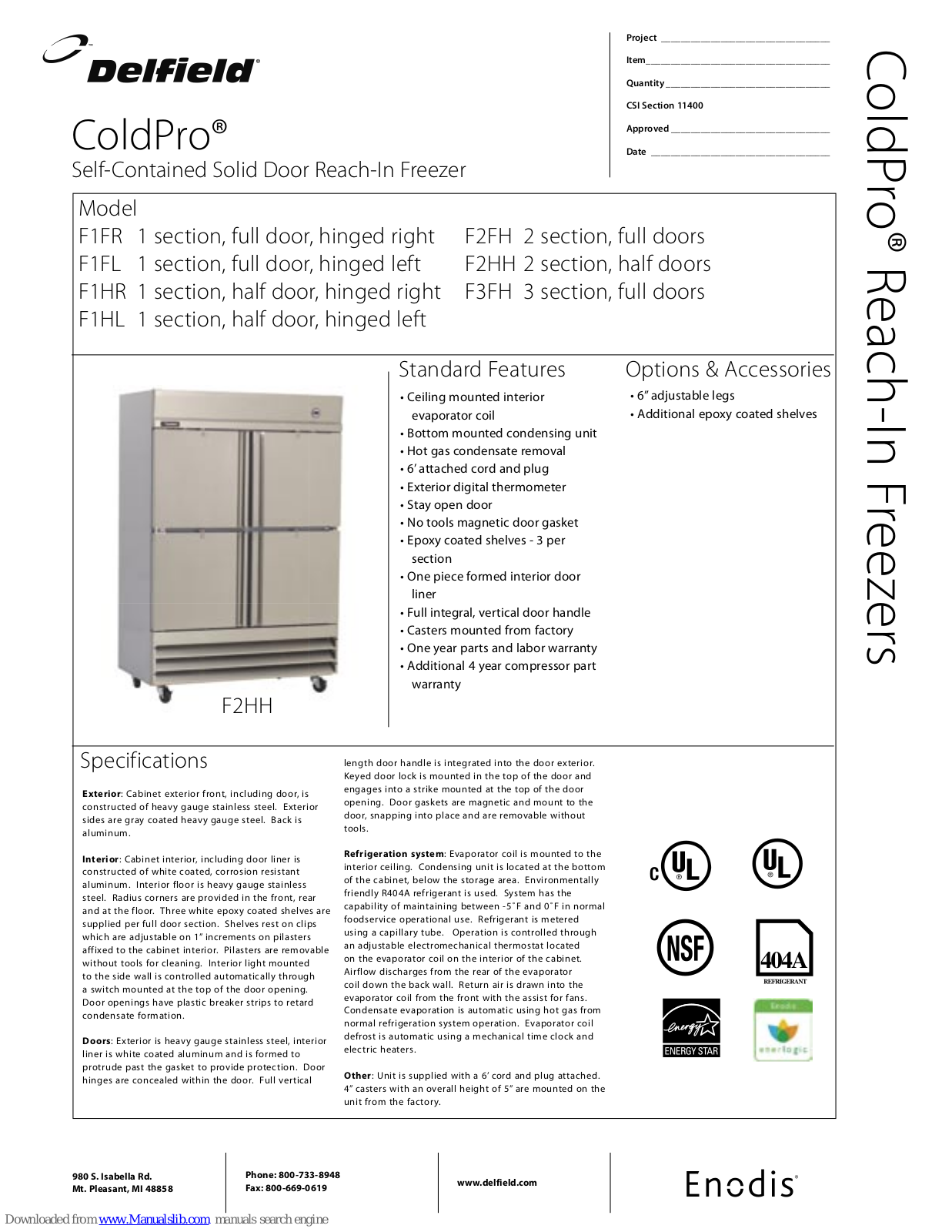 Delfield ColdPro F3FH 3, ColdPro F1HR 1, ColdPro F1FR 1, ColdPro F1HL 1, ColdPro F1FL Specifications