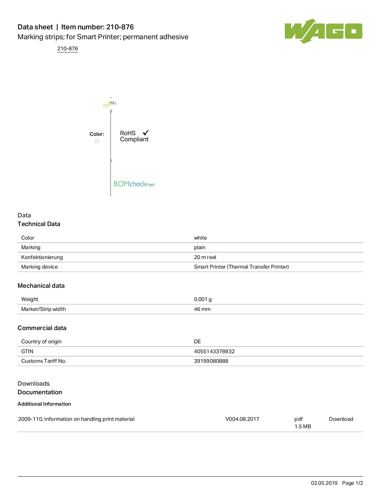 Wago 210-876 Data Sheet