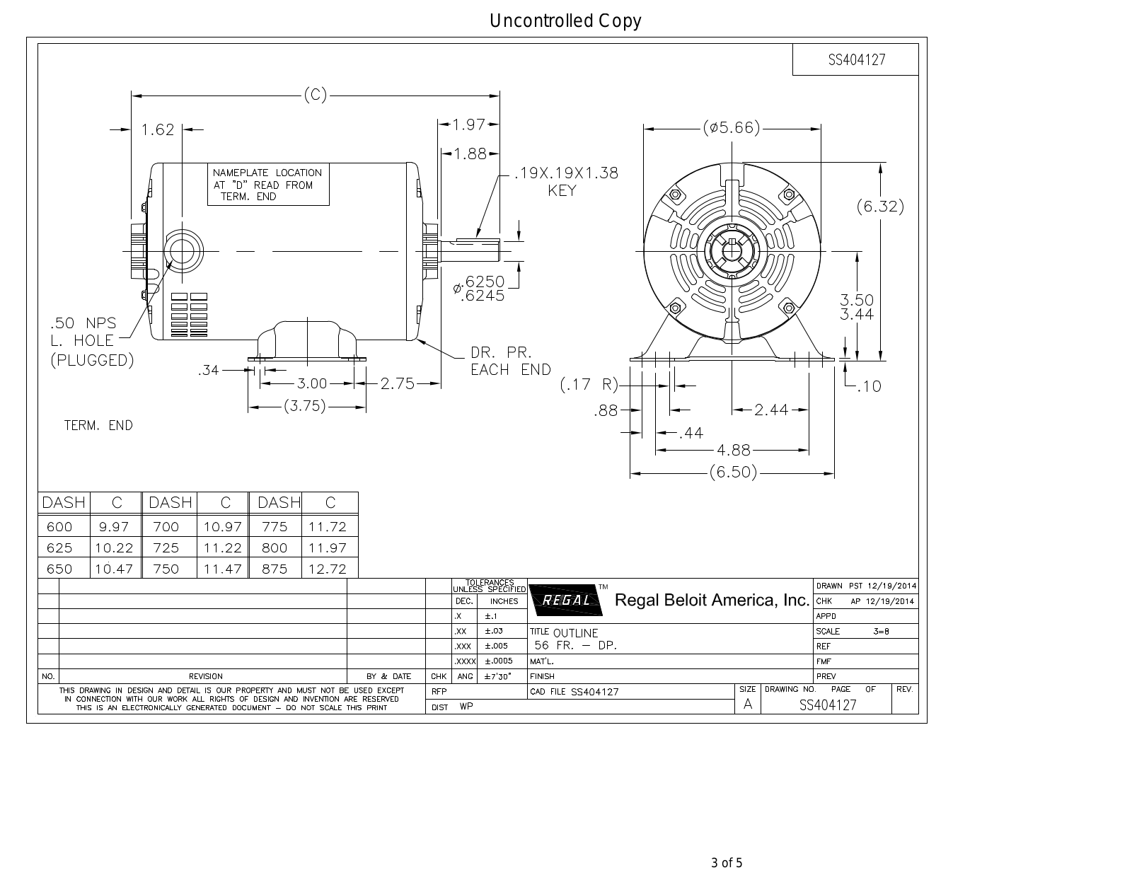 Marathon Electric SS404127 Reference Drawing