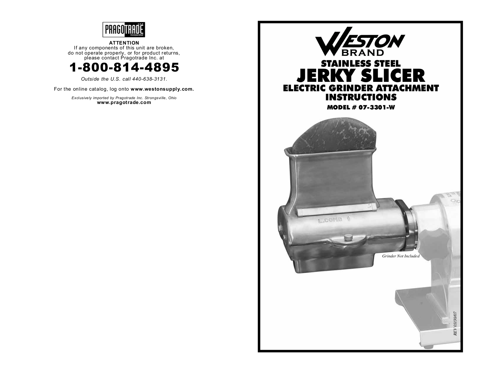 Weston Jerky Slicer Attachment User Manual