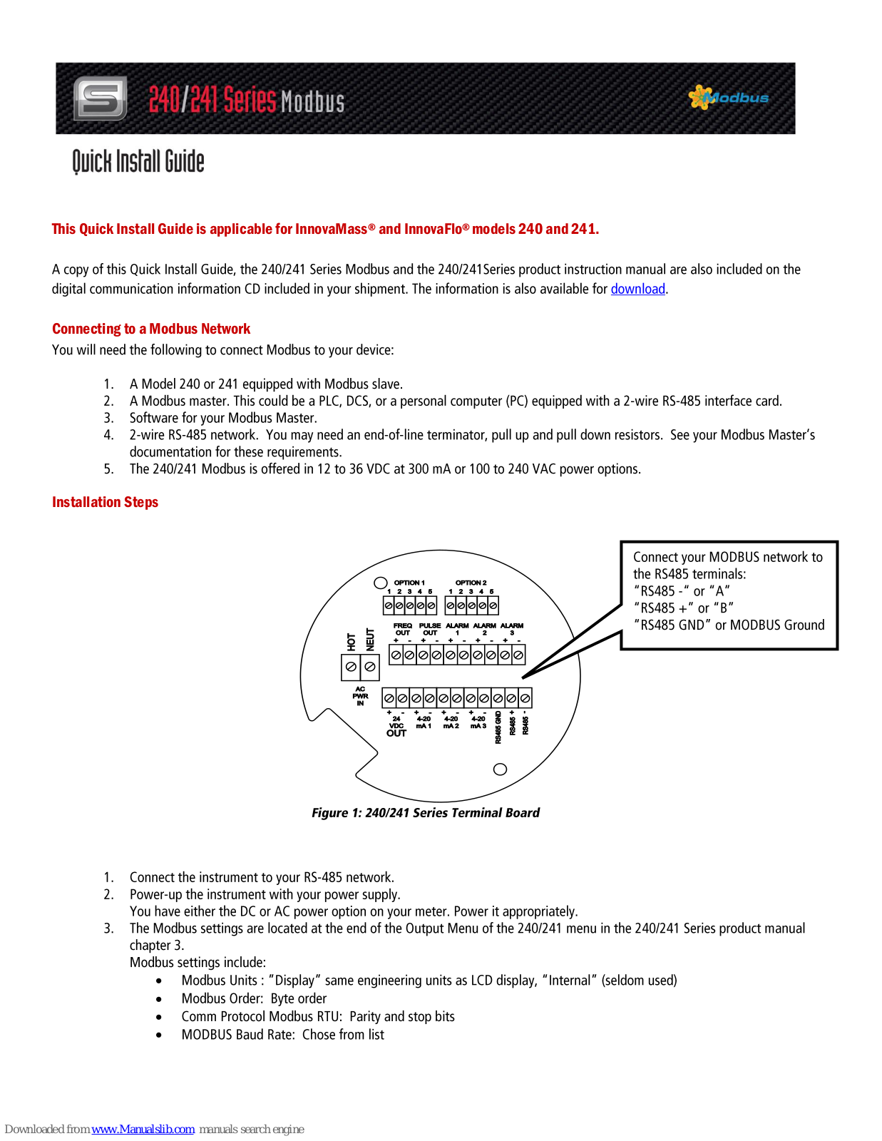 Sierra InnovaMass 240 series, InnovaMass 241 series, InnovaFlo 240 series, InnovaFlo 241 series Quick Install Manual