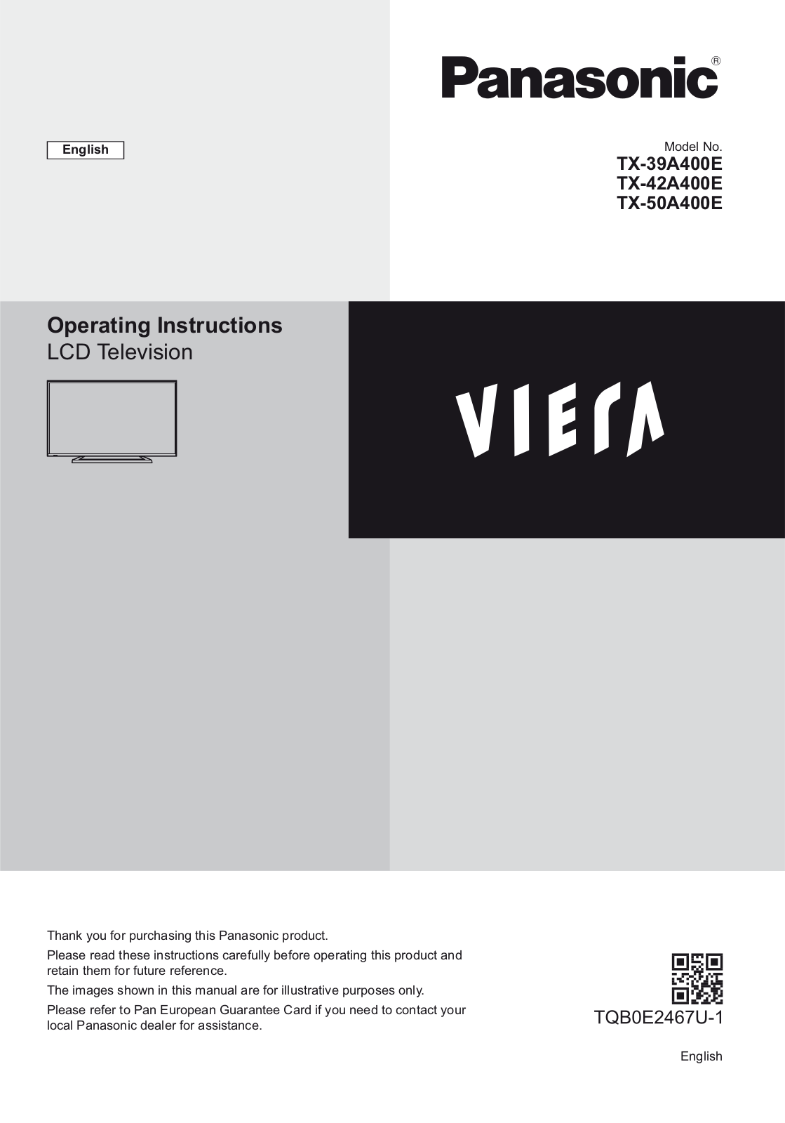 Panasonic VIERA TX-42A400E, VIERA TX-50A400E, VIERA TX-39A400E Operating Instructions Manual