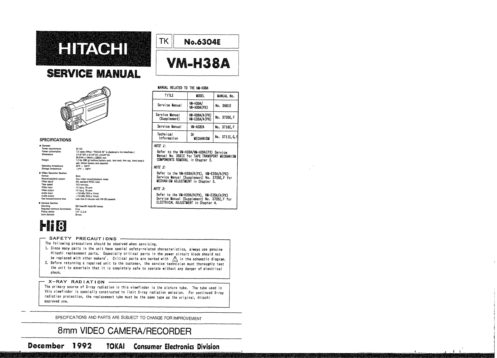 Hitachi VMH38A Service Manual