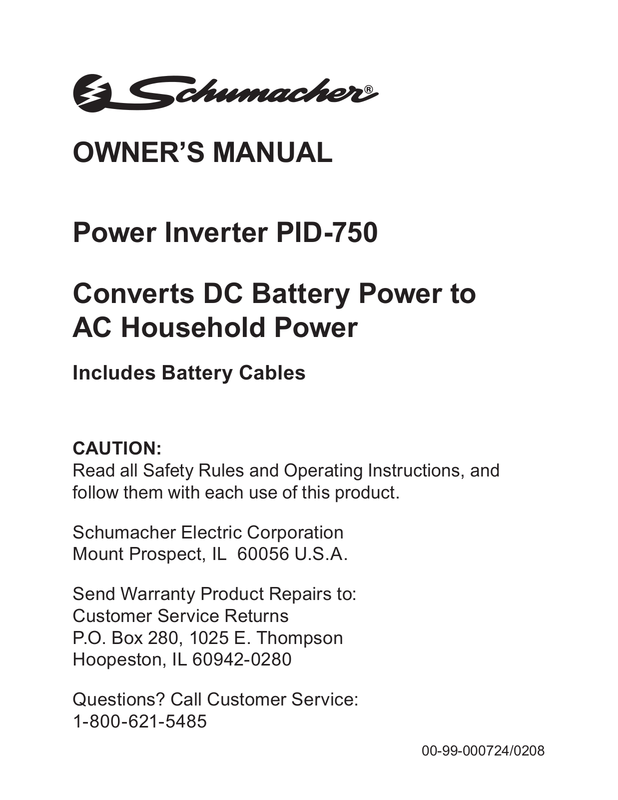 Schumacher PID-750 User Manual