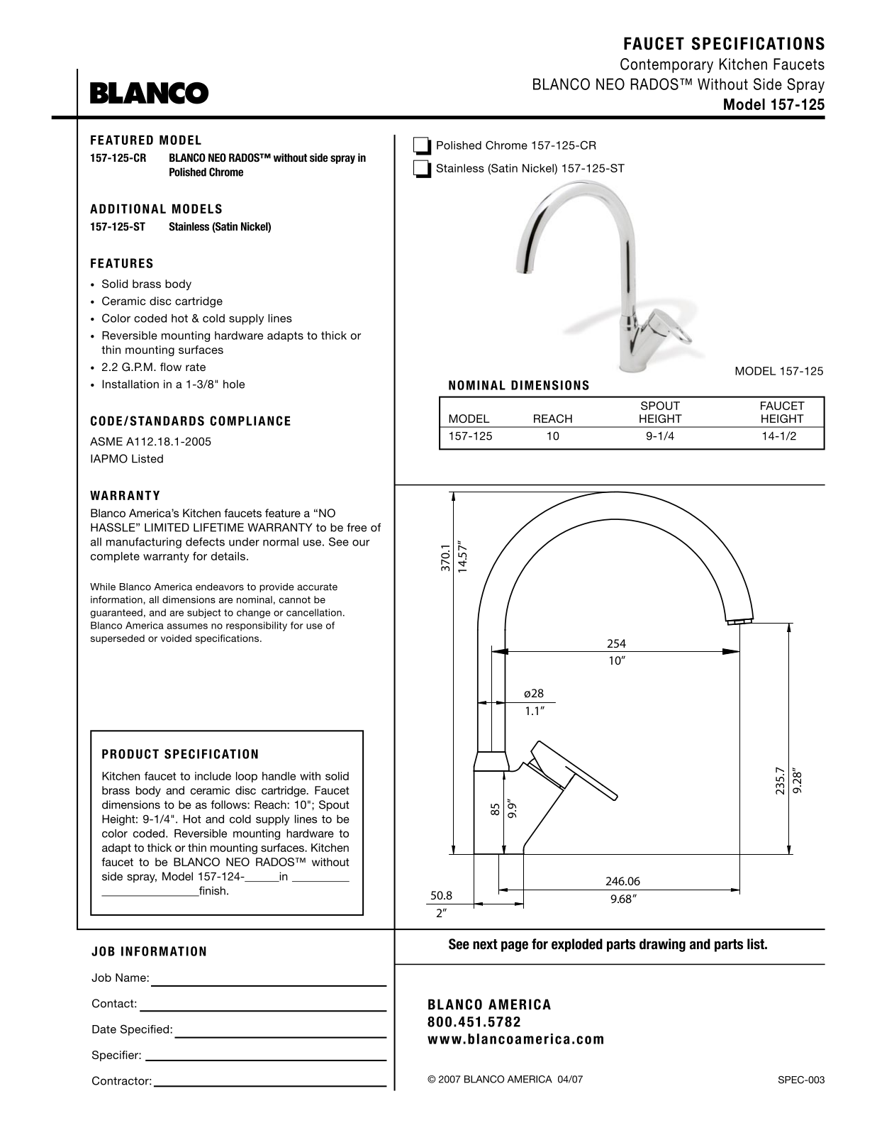 Blanco 157-125 User Manual